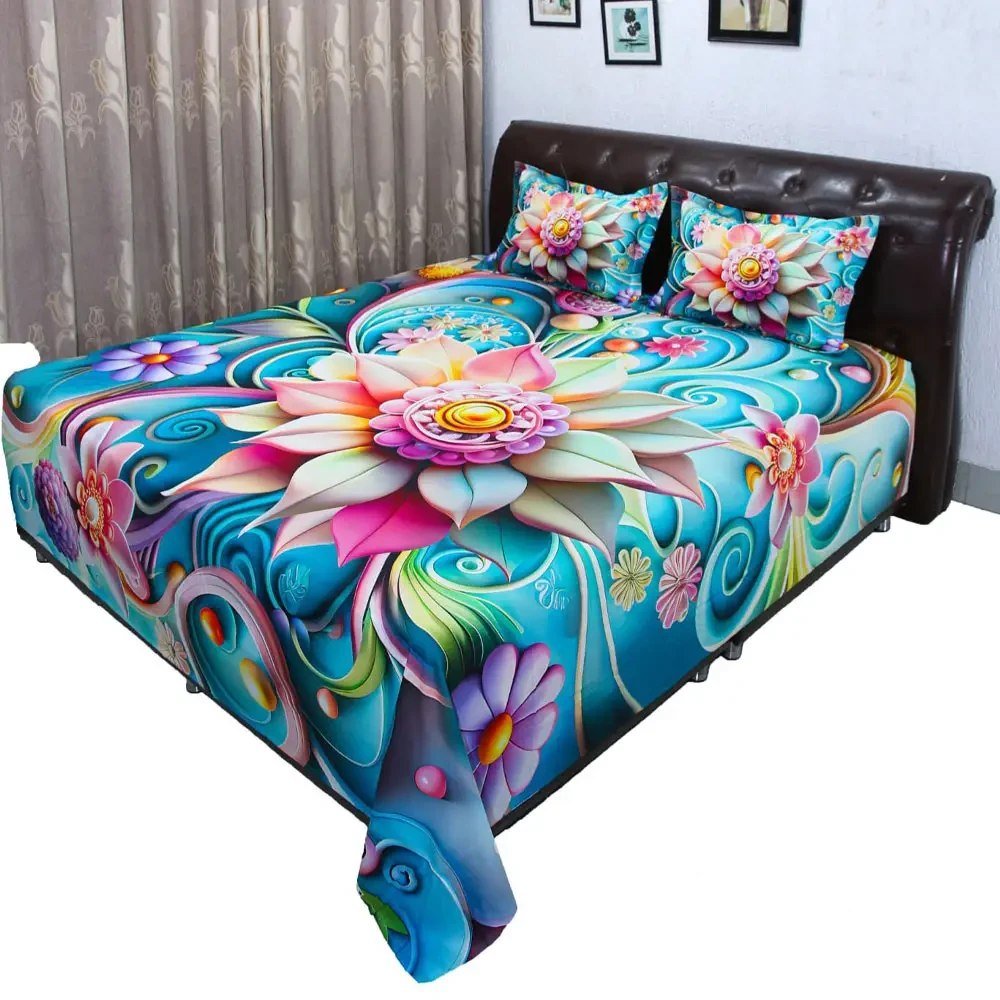 Lotus Multi color Digital Print Bed Sheet