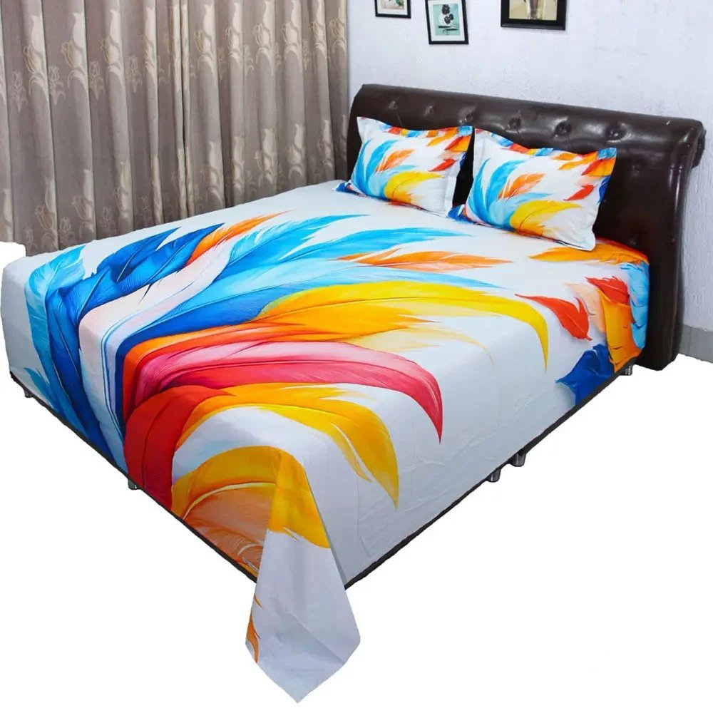 Color Feather Digital Print Bed Sheet