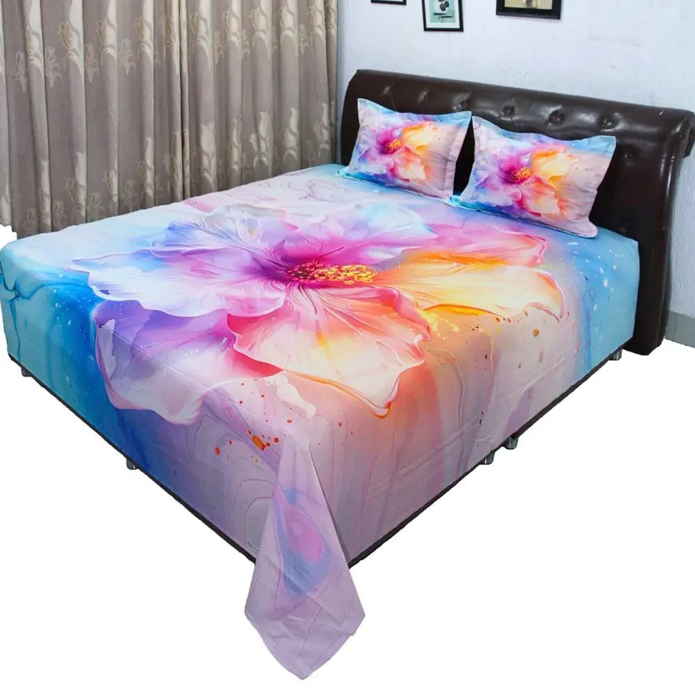 Hibiscus Yellow Digital Print Bed Sheet