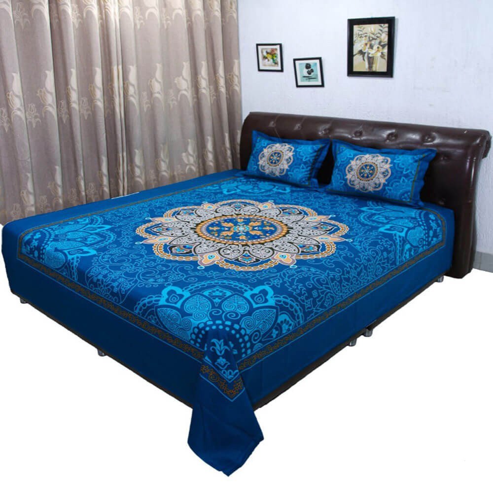 RTP Alpona Blue Bed Sheet